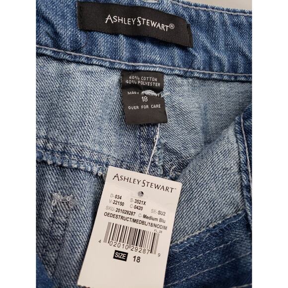 NEW PLUS SIZE‎ 18 Ashley Stewart Denim Skirt Pockets Distressed Rhinestone y2k - Picture 4 of 5